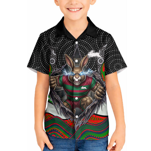 South Sydney Rabbitohs Hawaiian Shirt The Scream of Lightning Eyes - Indigenous Dot Ripping Effect