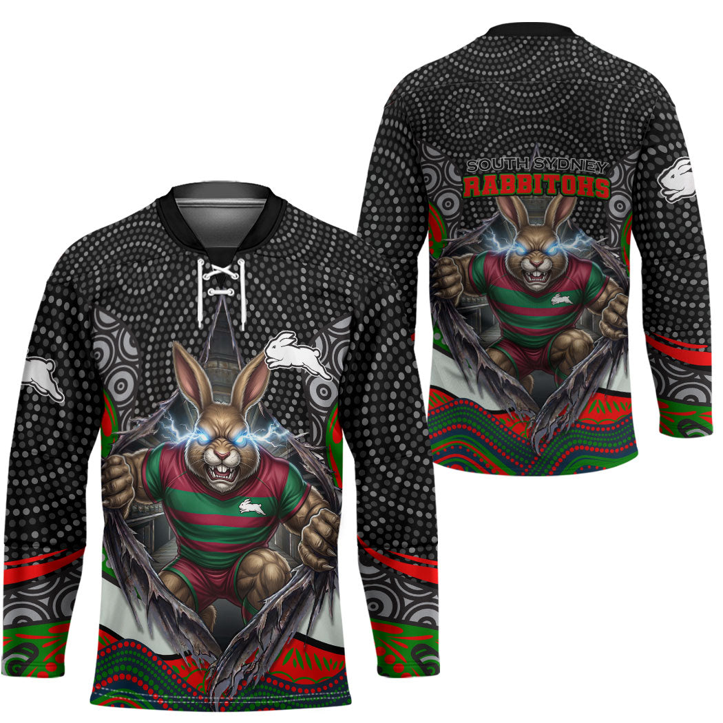 South Sydney Rabbitohs Hockey Jersey The Scream of Lightning Eyes - Indigenous Dot Ripping Effect