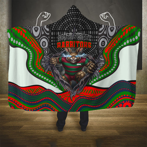 South Sydney Rabbitohs Hooded Blanket The Scream of Lightning Eyes - Indigenous Dot Ripping Effect