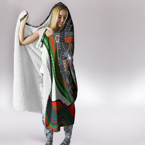 South Sydney Rabbitohs Hooded Blanket The Scream of Lightning Eyes - Indigenous Dot Ripping Effect