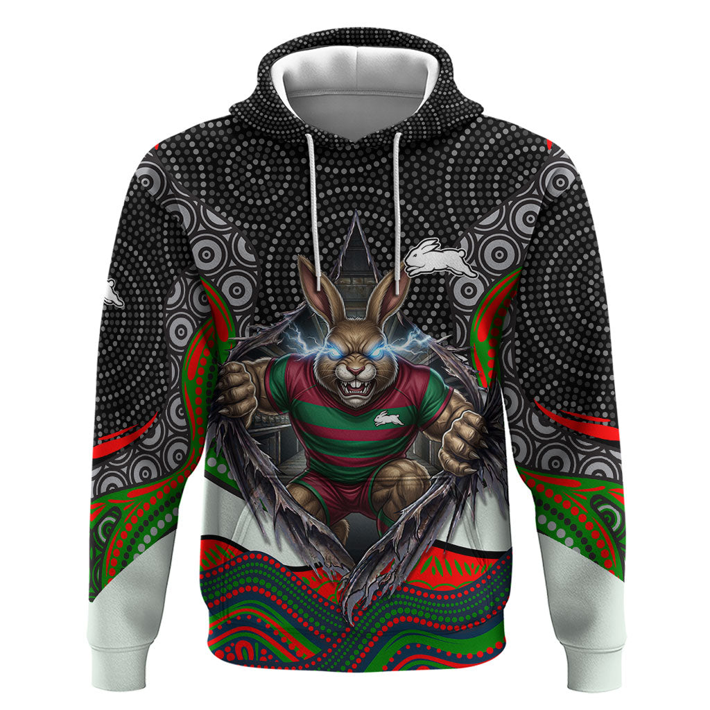 South Sydney Rabbitohs Hoodie The Scream of Lightning Eyes - Indigenous Dot Ripping Effect
