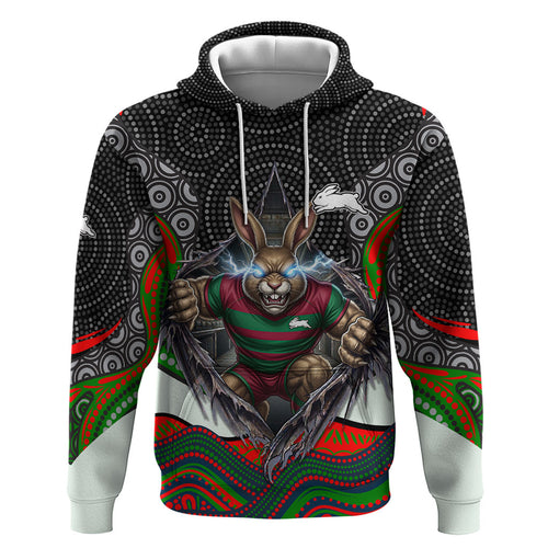 South Sydney Rabbitohs Hoodie The Scream of Lightning Eyes - Indigenous Dot Ripping Effect
