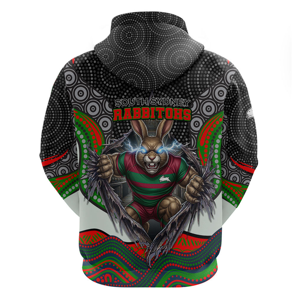 South Sydney Rabbitohs Hoodie The Scream of Lightning Eyes - Indigenous Dot Ripping Effect
