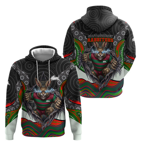 South Sydney Rabbitohs Hoodie The Scream of Lightning Eyes - Indigenous Dot Ripping Effect