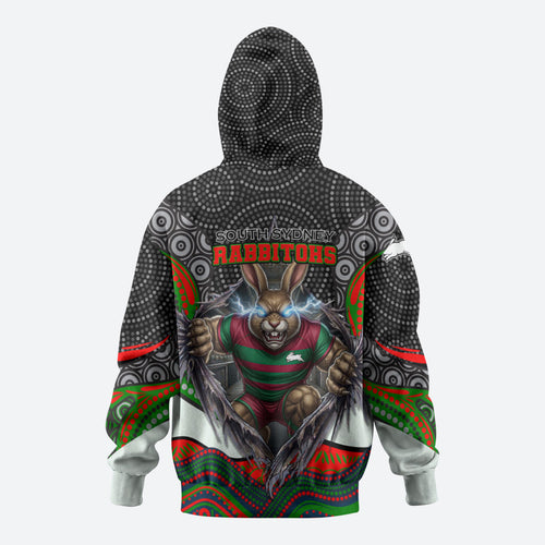 South Sydney Rabbitohs Hoodie The Scream of Lightning Eyes - Indigenous Dot Ripping Effect