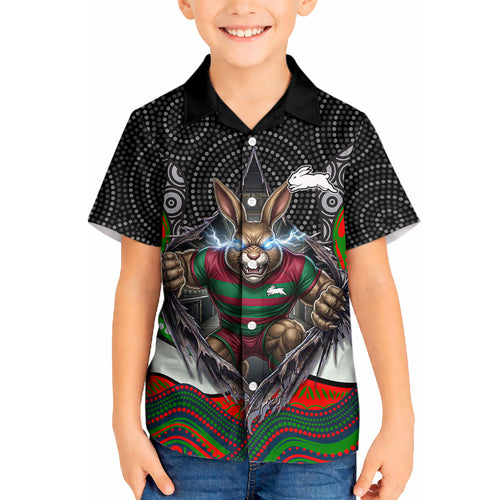 South Sydney Rabbitohs Kid Hawaiian Shirt The Scream of Lightning Eyes - Indigenous Dot Ripping Effect