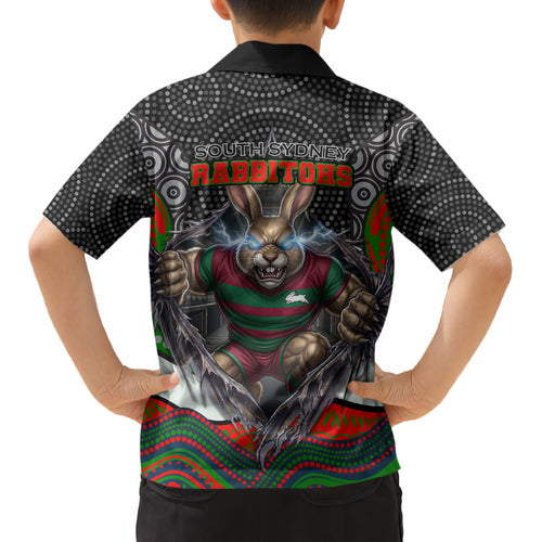South Sydney Rabbitohs Kid Hawaiian Shirt The Scream of Lightning Eyes - Indigenous Dot Ripping Effect
