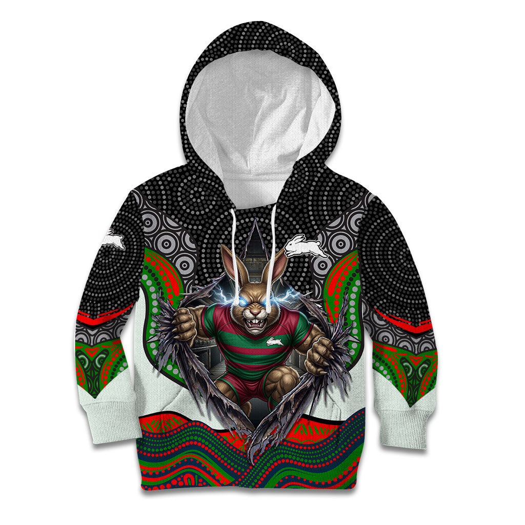 South Sydney Rabbitohs Kid Hoodie The Scream of Lightning Eyes - Indigenous Dot Ripping Effect