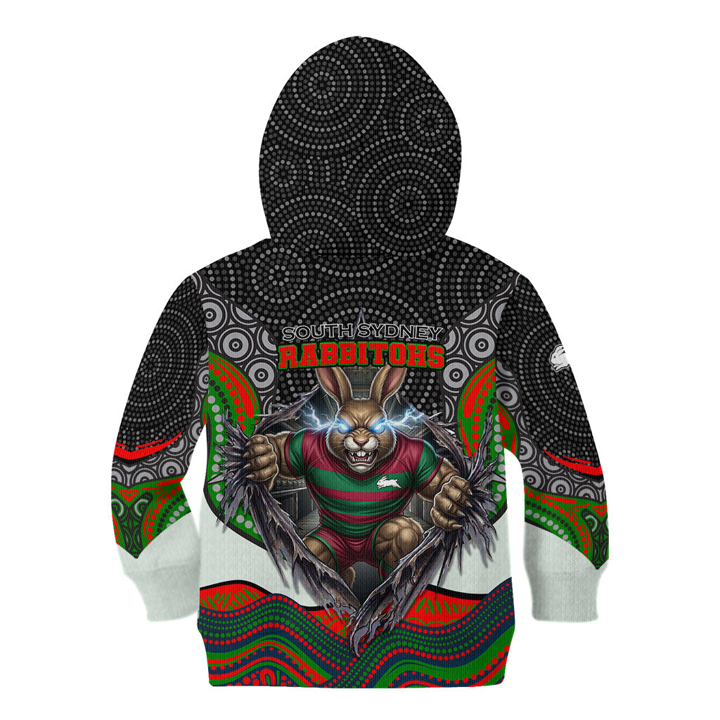 South Sydney Rabbitohs Kid Hoodie The Scream of Lightning Eyes - Indigenous Dot Ripping Effect