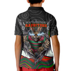 South Sydney Rabbitohs Kid Polo Shirt The Scream of Lightning Eyes - Indigenous Dot Ripping Effect