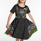 South Sydney Rabbitohs Kid Short Sleeve Dress The Scream of Lightning Eyes - Indigenous Dot Ripping Effect
