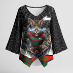 South Sydney Rabbitohs Kimono Sleeve Blouse The Scream of Lightning Eyes - Indigenous Dot Ripping Effect