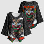 South Sydney Rabbitohs Kimono Sleeve Blouse The Scream of Lightning Eyes - Indigenous Dot Ripping Effect