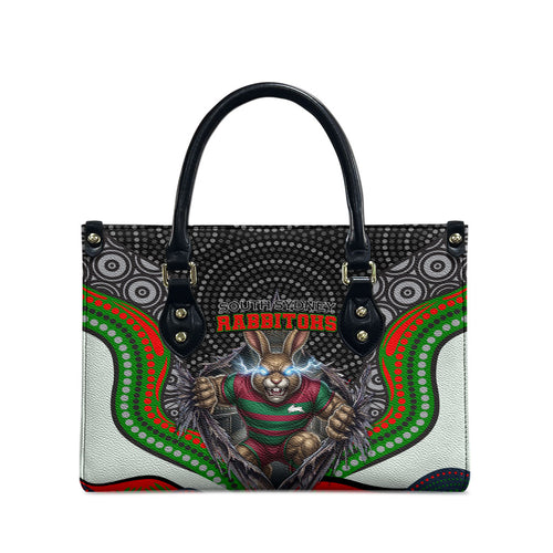 South Sydney Rabbitohs Leather Bag The Scream of Lightning Eyes - Indigenous Dot Ripping Effect