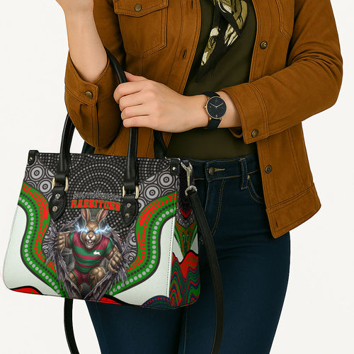 South Sydney Rabbitohs Leather Bag The Scream of Lightning Eyes - Indigenous Dot Ripping Effect