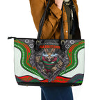 South Sydney Rabbitohs Leather Tote Bag The Scream of Lightning Eyes - Indigenous Dot Ripping Effect