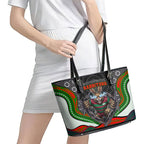 South Sydney Rabbitohs Leather Tote Bag The Scream of Lightning Eyes - Indigenous Dot Ripping Effect