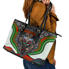 South Sydney Rabbitohs Leather Tote Bag The Scream of Lightning Eyes - Indigenous Dot Ripping Effect