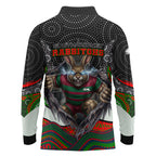 South Sydney Rabbitohs Long Sleeve Polo Shirt The Scream of Lightning Eyes - Indigenous Dot Ripping Effect