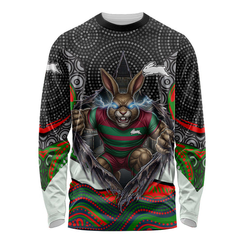 South Sydney Rabbitohs Long Sleeve Shirt The Scream of Lightning Eyes - Indigenous Dot Ripping Effect