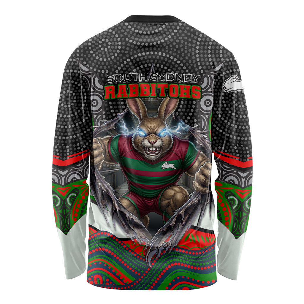 South Sydney Rabbitohs Long Sleeve Shirt The Scream of Lightning Eyes - Indigenous Dot Ripping Effect