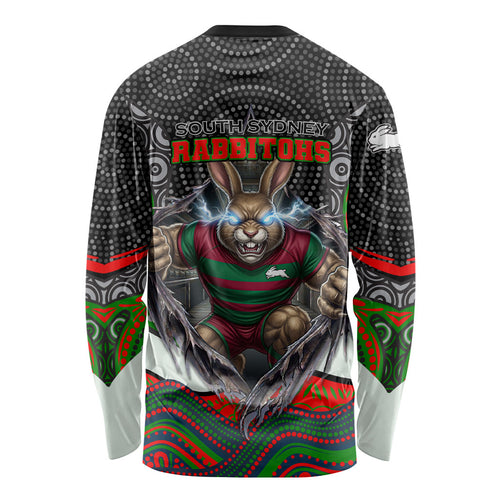 South Sydney Rabbitohs Long Sleeve Shirt The Scream of Lightning Eyes - Indigenous Dot Ripping Effect
