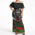 South Sydney Rabbitohs Off Shoulder Maxi Dress The Scream of Lightning Eyes - Indigenous Dot Ripping Effect