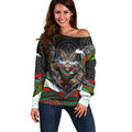 South Sydney Rabbitohs Off Shoulder Sweater The Scream of Lightning Eyes - Indigenous Dot Ripping Effect