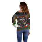 South Sydney Rabbitohs Off Shoulder Sweater The Scream of Lightning Eyes - Indigenous Dot Ripping Effect