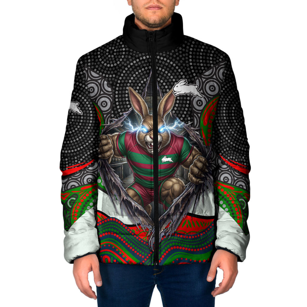 South Sydney Rabbitohs Padded Jacket The Scream of Lightning Eyes - Indigenous Dot Ripping Effect