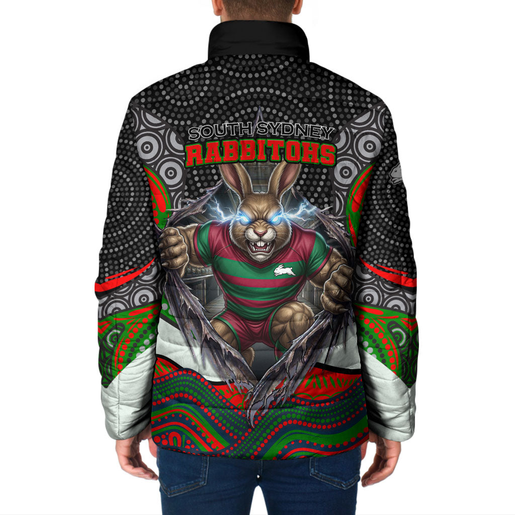 South Sydney Rabbitohs Padded Jacket The Scream of Lightning Eyes - Indigenous Dot Ripping Effect