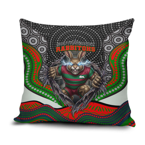 South Sydney Rabbitohs Pillow Cover The Scream of Lightning Eyes - Indigenous Dot Ripping Effect