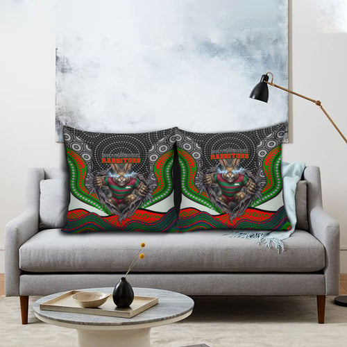 South Sydney Rabbitohs Pillow Cover The Scream of Lightning Eyes - Indigenous Dot Ripping Effect