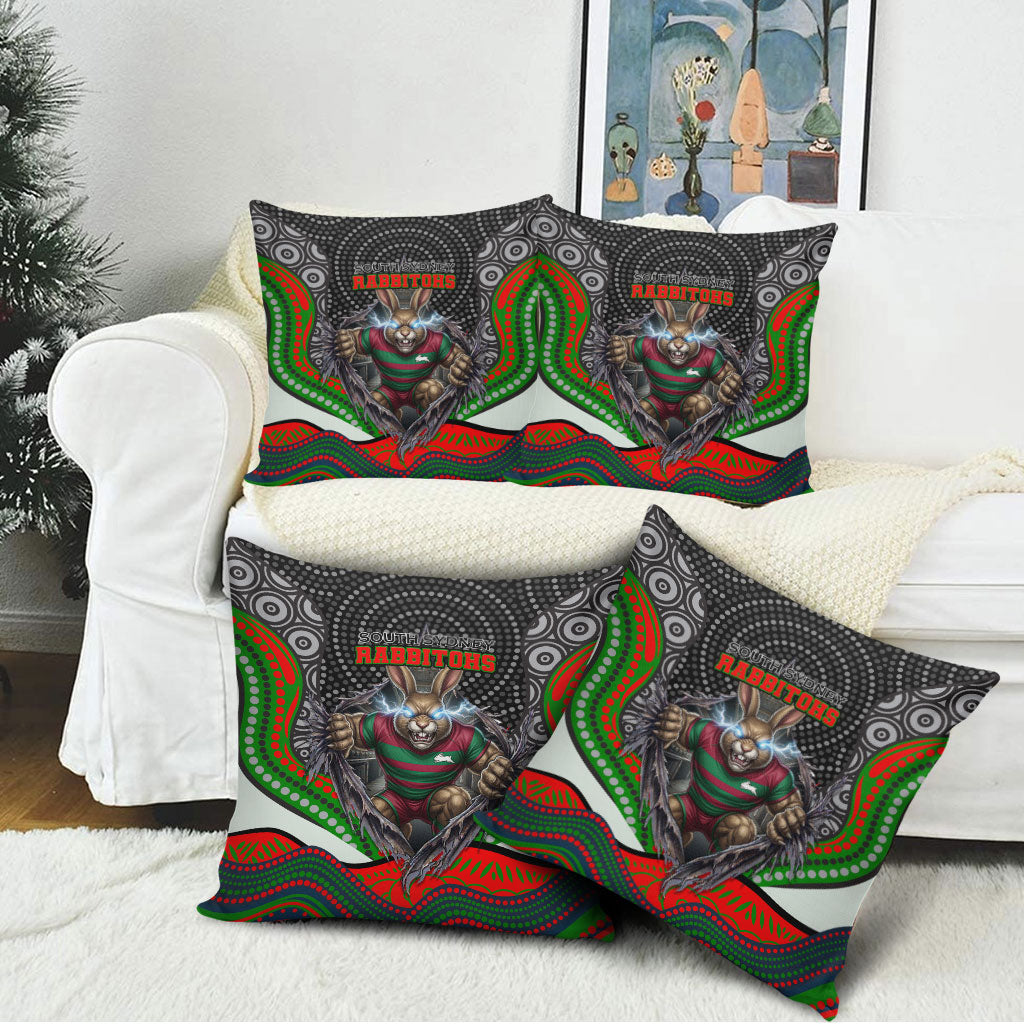 South Sydney Rabbitohs Pillow Cover The Scream of Lightning Eyes - Indigenous Dot Ripping Effect