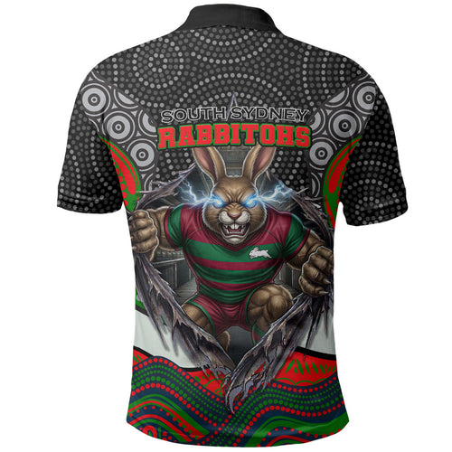 South Sydney Rabbitohs Polo Shirt The Scream of Lightning Eyes - Indigenous Dot Ripping Effect