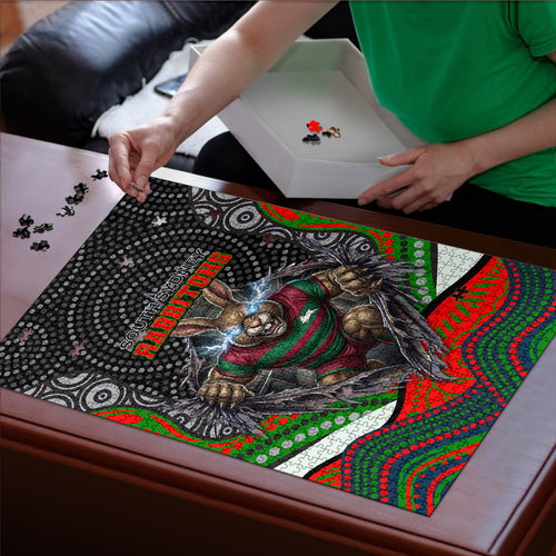 South Sydney Rabbitohs Puzzle The Scream of Lightning Eyes - Indigenous Dot Ripping Effect