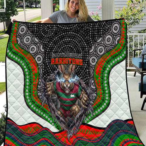 South Sydney Rabbitohs Quilt The Scream of Lightning Eyes - Indigenous Dot Ripping Effect