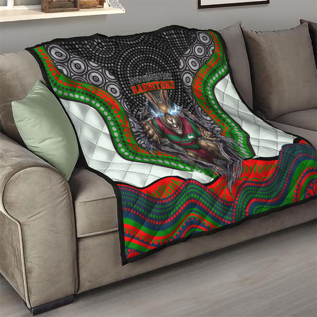 South Sydney Rabbitohs Quilt The Scream of Lightning Eyes - Indigenous Dot Ripping Effect
