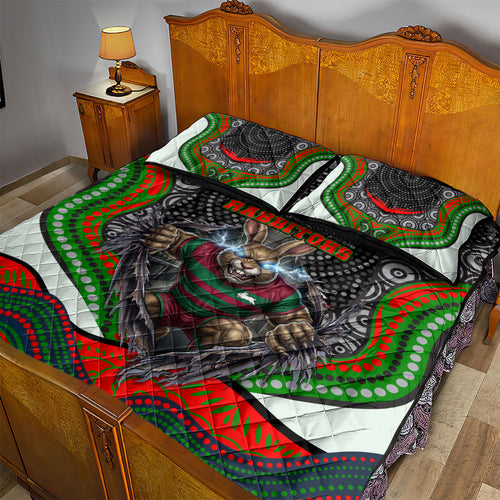 South Sydney Rabbitohs Quilt Bed Set The Scream of Lightning Eyes - Indigenous Dot Ripping Effect