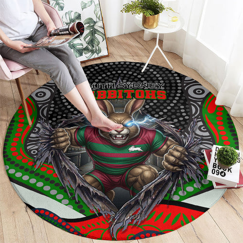 South Sydney Rabbitohs Round Carpet The Scream of Lightning Eyes - Indigenous Dot Ripping Effect