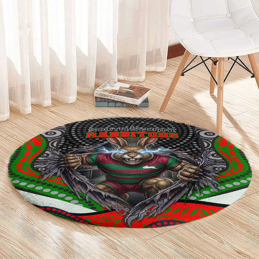 South Sydney Rabbitohs Round Carpet The Scream of Lightning Eyes - Indigenous Dot Ripping Effect