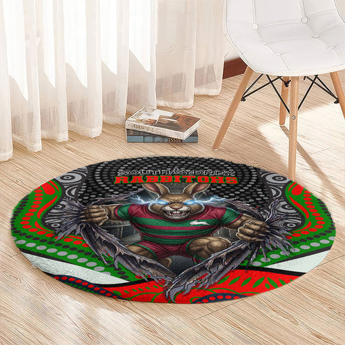 South Sydney Rabbitohs Round Carpet The Scream of Lightning Eyes - Indigenous Dot Ripping Effect