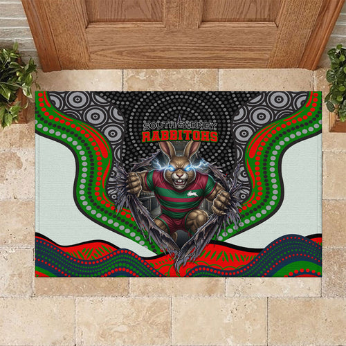 South Sydney Rabbitohs Rubber Doormat The Scream of Lightning Eyes - Indigenous Dot Ripping Effect