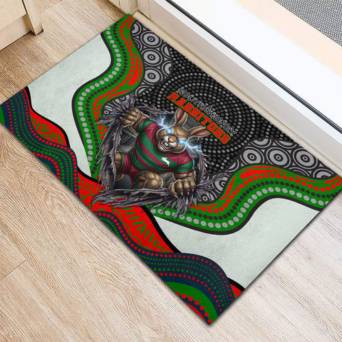 South Sydney Rabbitohs Rubber Doormat The Scream of Lightning Eyes - Indigenous Dot Ripping Effect