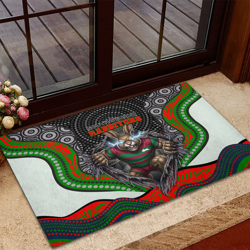 South Sydney Rabbitohs Rubber Doormat The Scream of Lightning Eyes - Indigenous Dot Ripping Effect