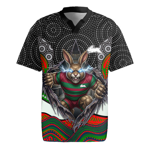South Sydney Rabbitohs Rugby Jersey The Scream of Lightning Eyes - Indigenous Dot Ripping Effect