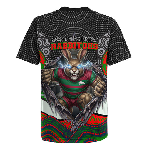 South Sydney Rabbitohs Rugby Jersey The Scream of Lightning Eyes - Indigenous Dot Ripping Effect