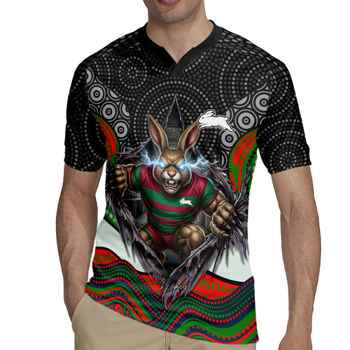 South Sydney Rabbitohs Rugby Jersey The Scream of Lightning Eyes - Indigenous Dot Ripping Effect