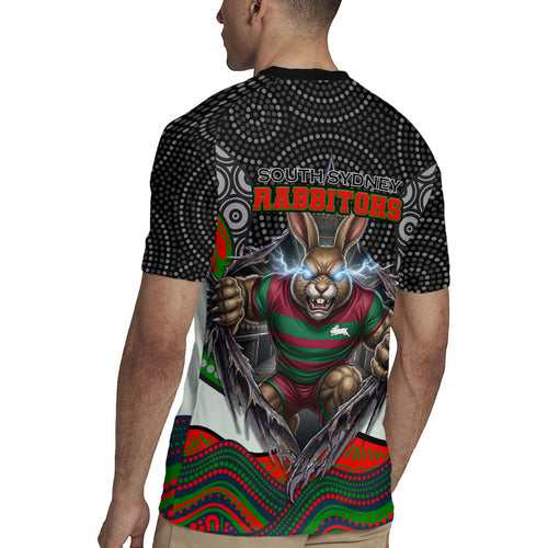 South Sydney Rabbitohs Rugby Jersey The Scream of Lightning Eyes - Indigenous Dot Ripping Effect