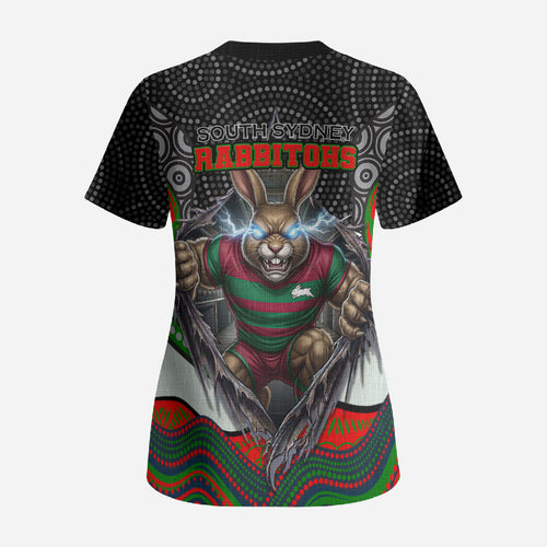 South Sydney Rabbitohs Scrub Top The Scream of Lightning Eyes - Indigenous Dot Ripping Effect